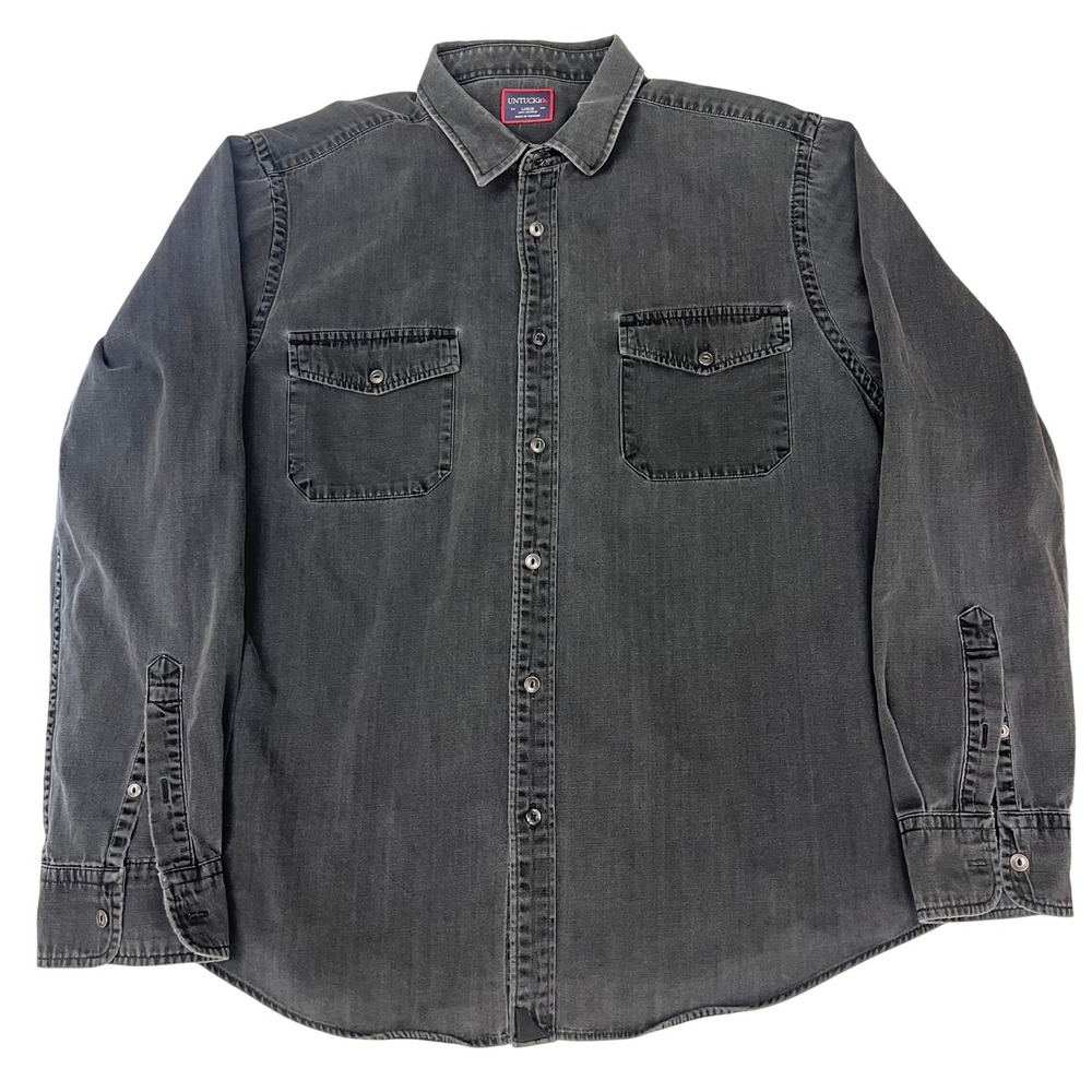 UNTUCKit Mens Large Black Denim Button Down Shirt Long Sleeve Cotton Workwear - Picture 2 of 11